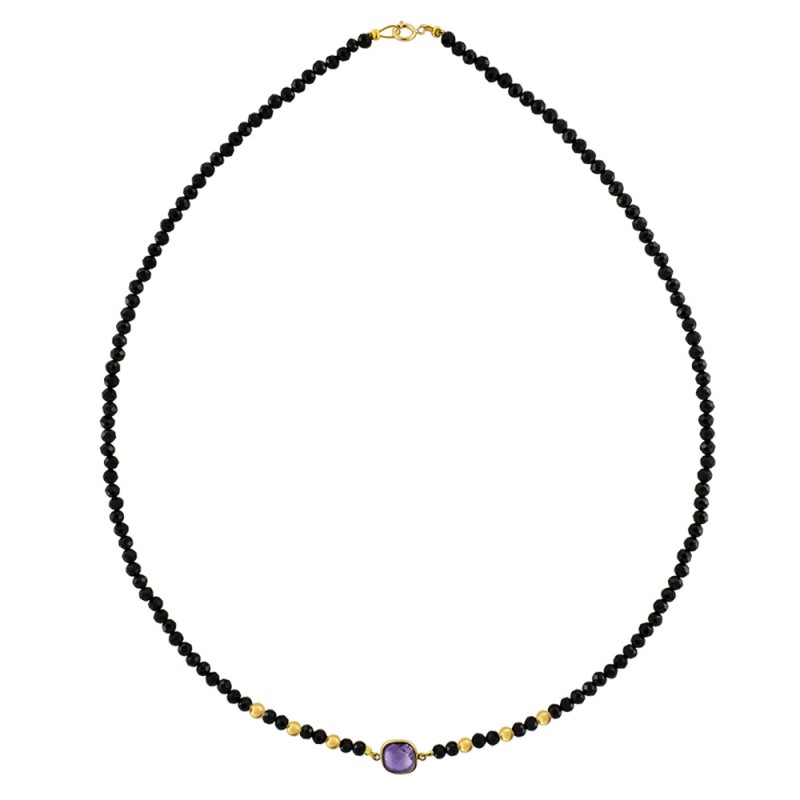 Κολιέ με Κ14 χρυσά στοιχεία, spinel και amethyst - M123257SA