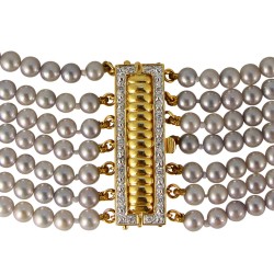 Κολιέ choker με μαργαριτάρια Akoya και χρυσά στοιχεία Κ18 με διαμάντια - M100039