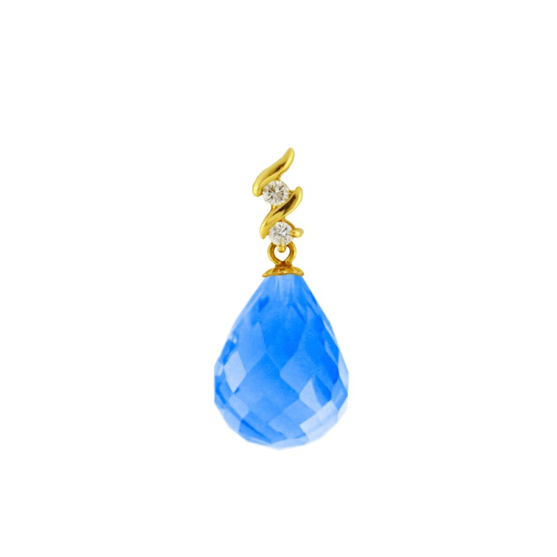 Μενταγιόν Κ18 χρυσό με Blue Topaz και διαμάντια - G119374BT