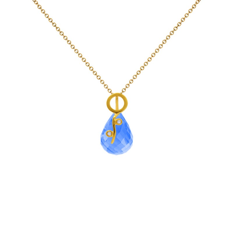 Μενταγιόν Κ18 χρυσό με Blue Topaz και διαμάντια - M318469BT