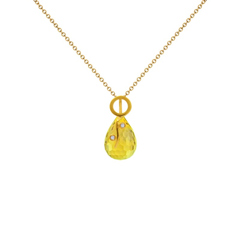 Μενταγιόν Κ18 χρυσό με Lemon Quartz και διαμάντια - M318469LQ