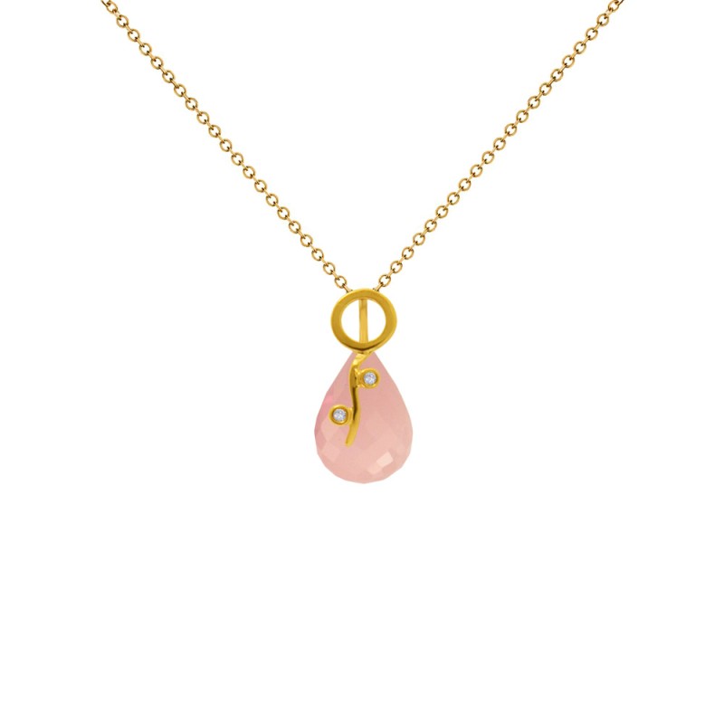 Μενταγιόν Κ18 χρυσό με Rose Quartz και διαμάντια - M318469RQ