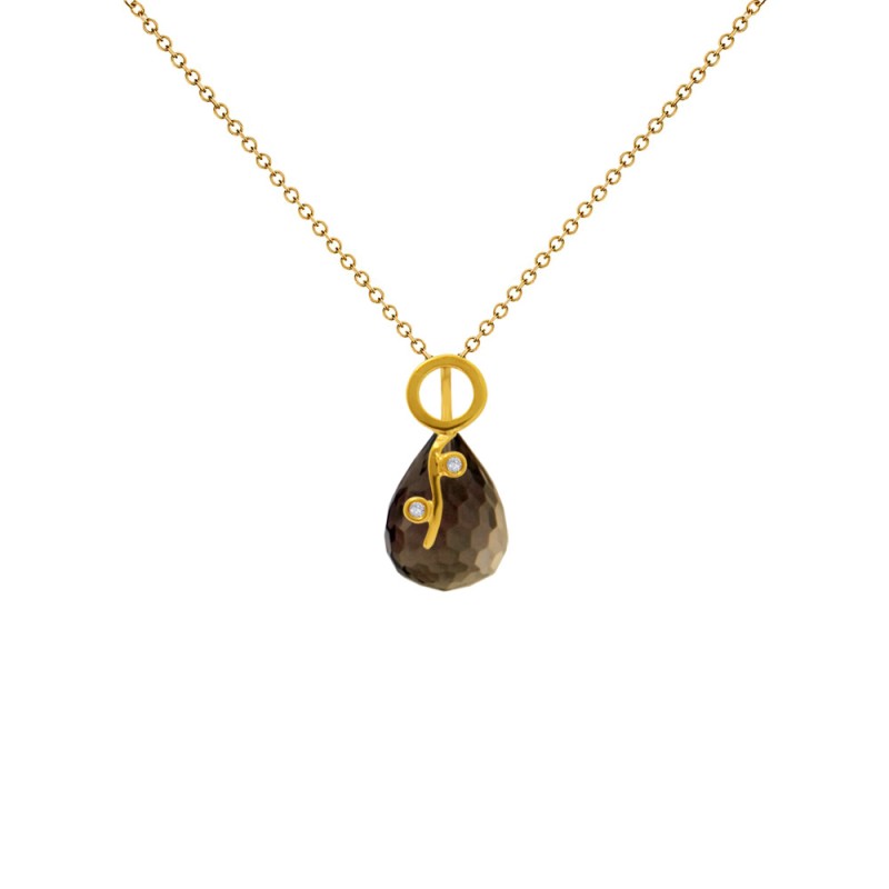 Μενταγιόν Κ18 χρυσό με Smoked Quartz και διαμάντια - M318469SQ
