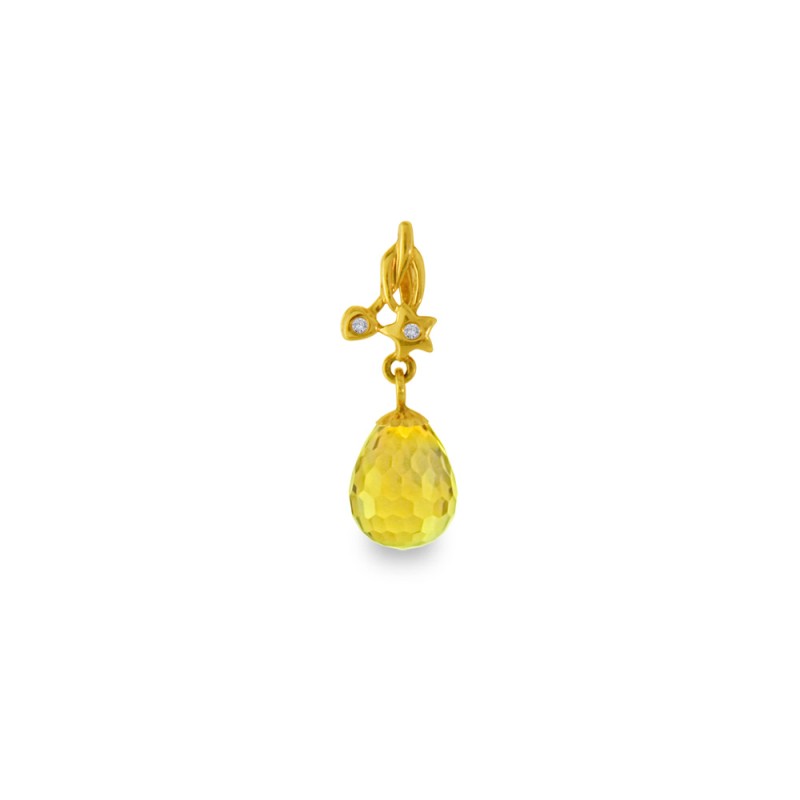 Χρυσό Κ18 μενταγιόν με Lemon Quartz και διαμάντια - M318471LQ