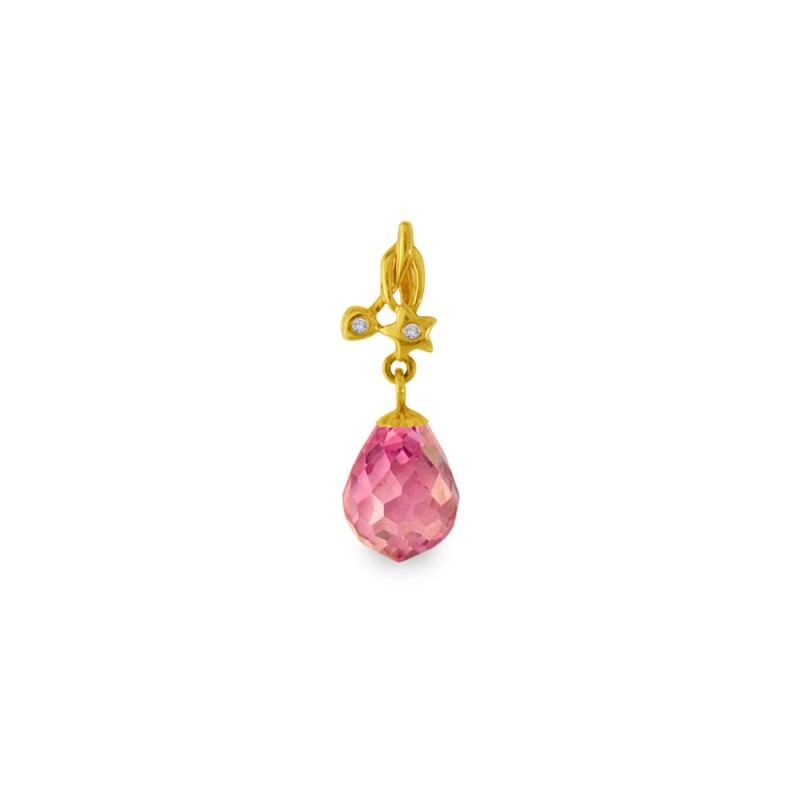 Χρυσό Κ18 μενταγιόν με Pink Quartz και διαμάντια - M318471PQ
