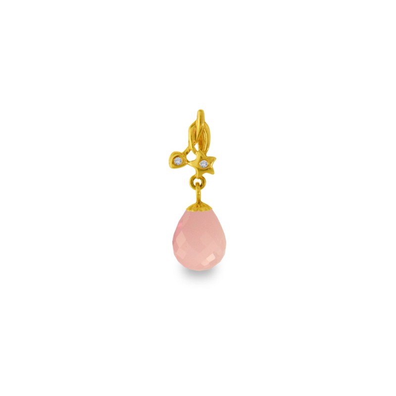 Χρυσό Κ18 μενταγιόν με Rose Quartz και διαμάντια - M318471RQ