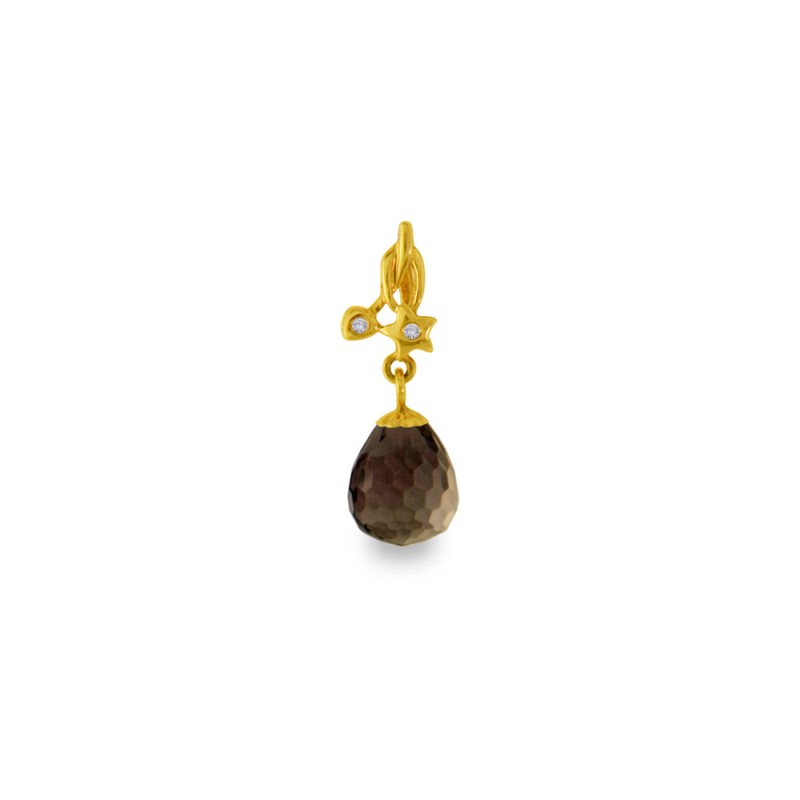 Χρυσό Κ18 μενταγιόν με Smoked Quartz και διαμάντια - M318471SQ