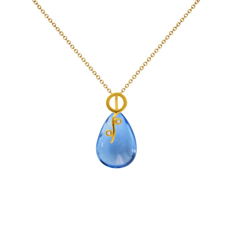 Μενταγιόν Κ18 χρυσό με Blue Topaz και διαμάντια - M318481BT