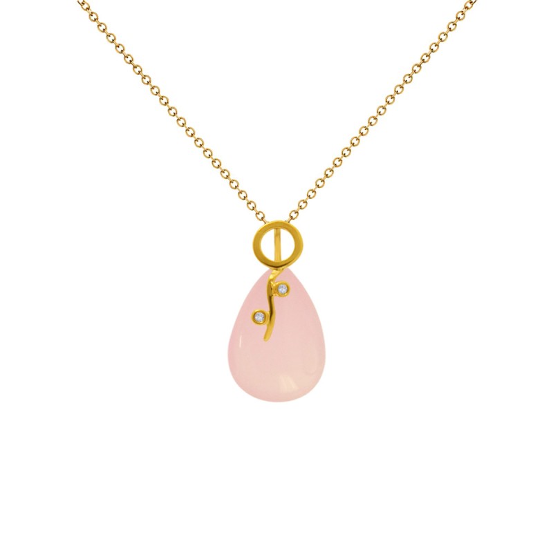 Χρυσό K18 μενταγιόν με Rose Quartz και διαμάντια - M318481RQ