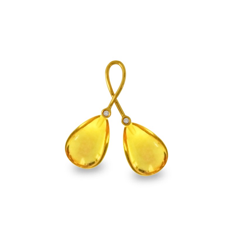 Χρυσό Κ18 μενταγιόν με Lemon Quartz και διαμάντια - M318482LQ