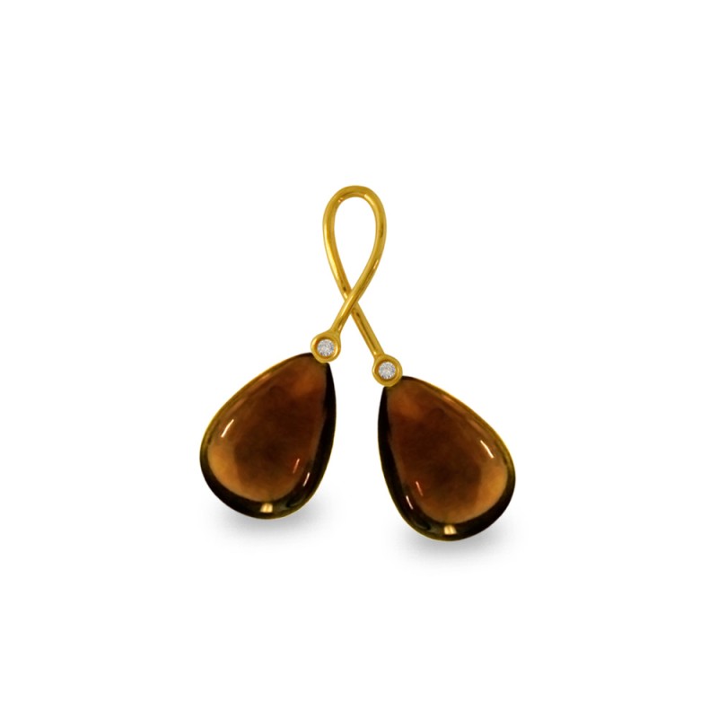 Χρυσό Κ18 μενταγιόν με Smoked Quartz και διαμάντια - M318482SQ