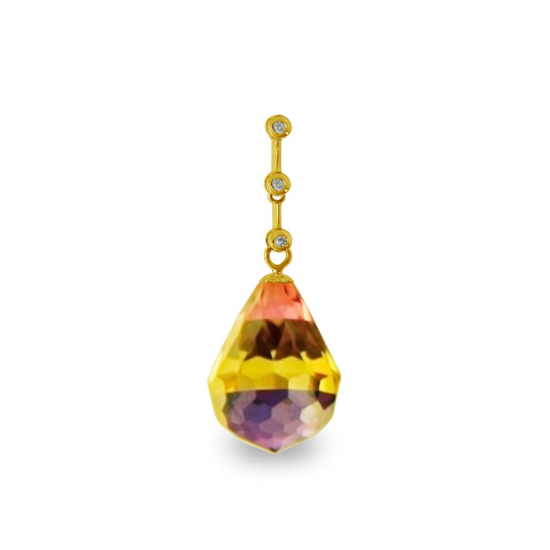 Χρυσό Κ18 μενταγιόν με Lemon Quartz και διαμάντια - M318500LQ