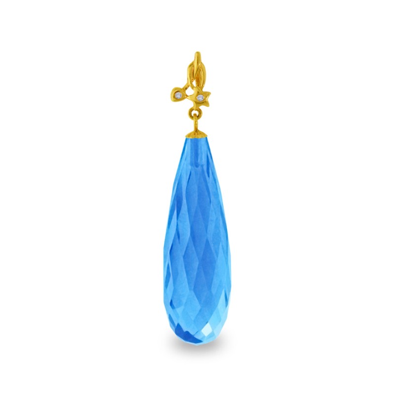 Χρυσό Κ18 μενταγιόν με Blue Topaz και διαμάντια - M318507BT