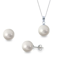 Σετ σκουλαρίκια και μενταγιόν με γκρι Shell Pearl 925 - M990108