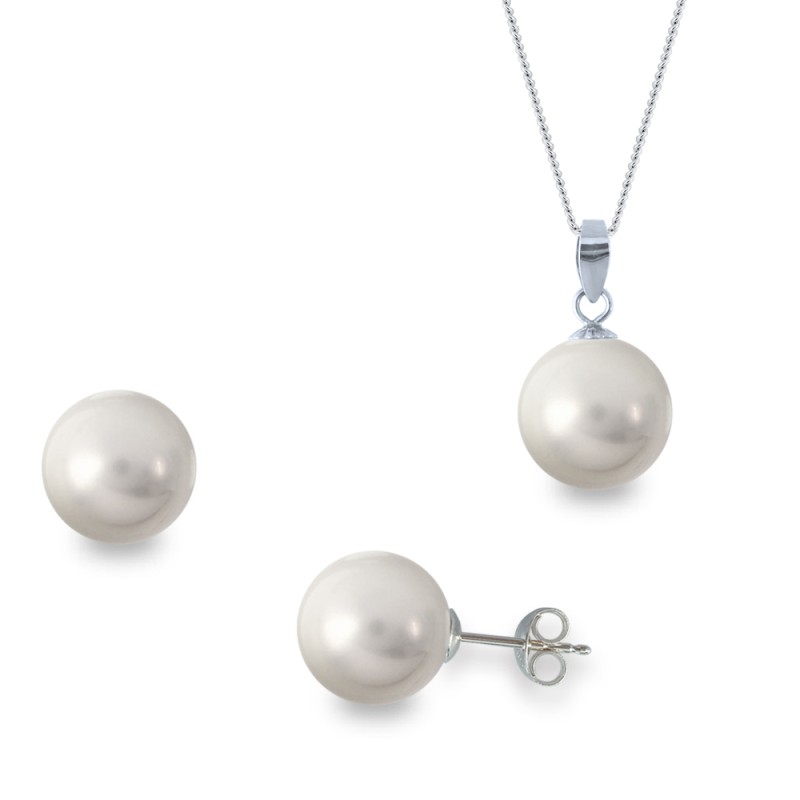 Σετ σκουλαρίκια και μενταγιόν με γκρι Shell Pearl 925 - M990108