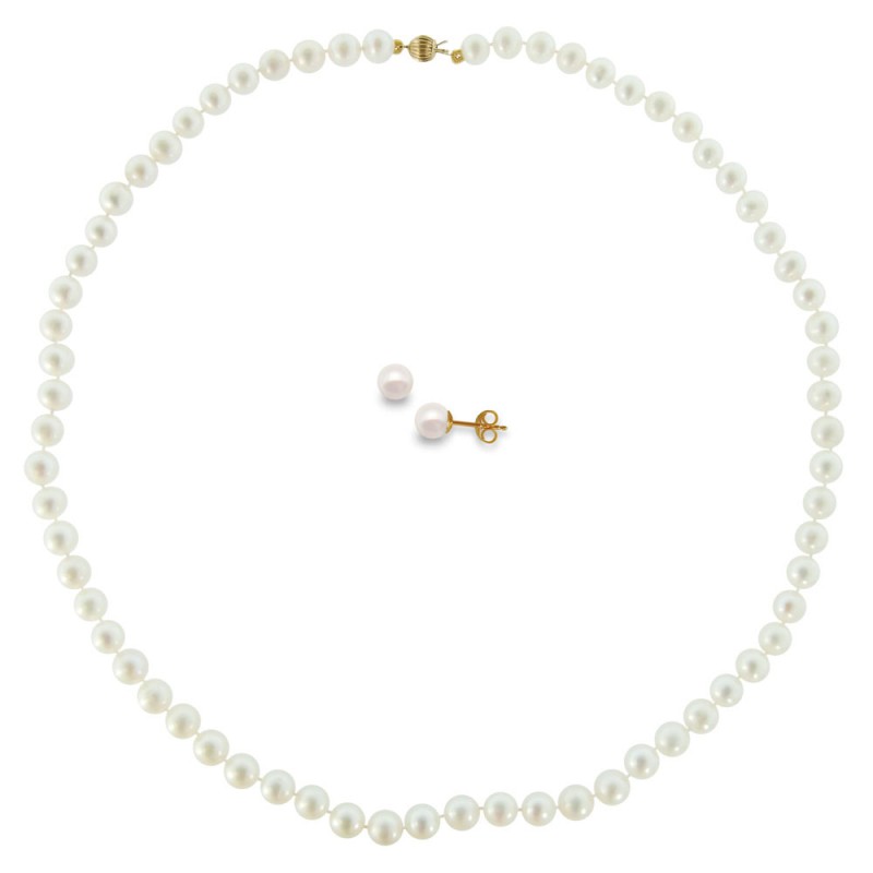 Σετ κολιέ και σκουλαρίκια σε Κ14 χρυσό με λευκά μαργαριτάρια - M990123