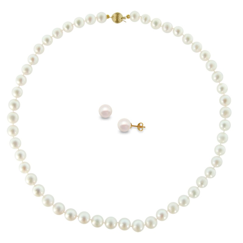 Σετ κολιέ και σκουλαρίκια σε Κ14 χρυσό με λευκά μαργαριτάρια - M990125