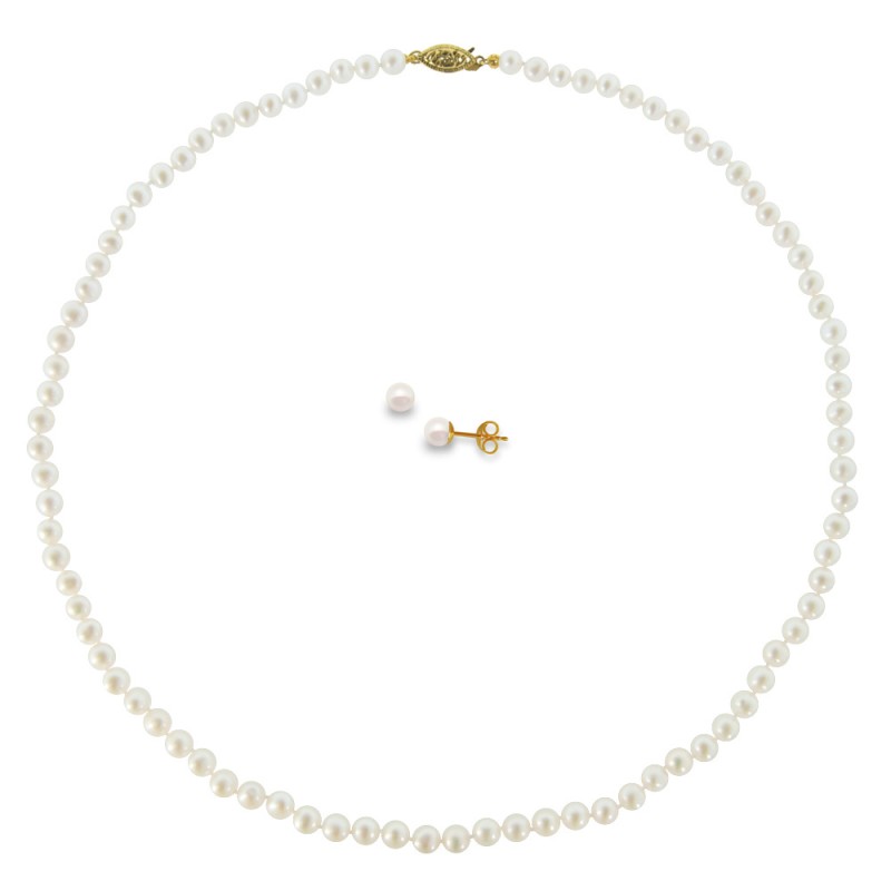 Σετ κολιέ, σκουλαρίκια σε Κ14 χρυσό με λευκά μαργαριτάρια - M990130