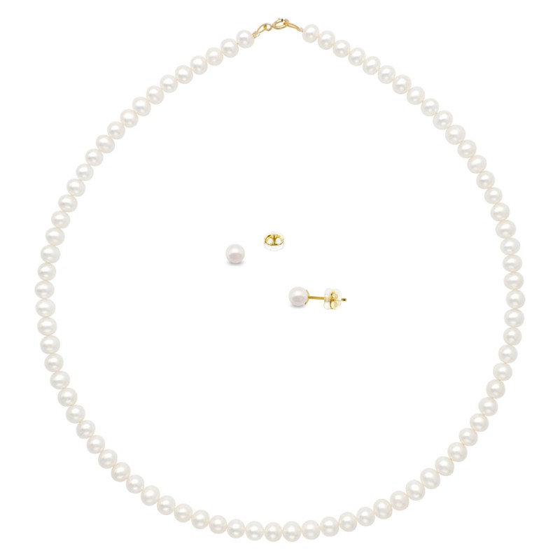 Σετ κολιέ, σκουλαρίκια σε Κ14 χρυσό με λευκά μαργαριτάρια - M990136