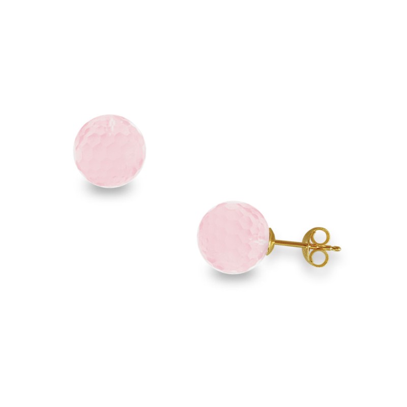 Σκουλαρίκια Κ14 χρυσά και Rose Quartz - G318635RQ