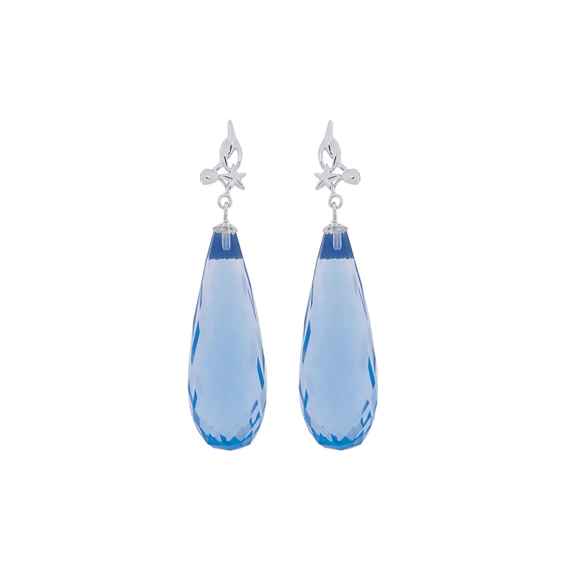 Σκουλαρίκι Κ18 λευκόχρυσο με Blue Topaz - M318701