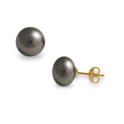 Σκουλαρίκια με μαύρα μαργαριτάρια σε χρυσή βάση Κ14 - G318946B