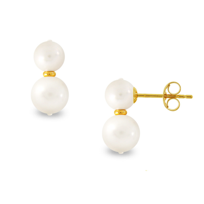 Σκουλαρίκια σε χρυσή βάση Κ14 με λευκά μαργαριτάρια  - G122337
