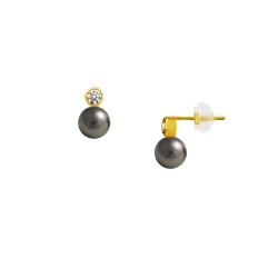 Σκουλαρίκια με μαργαριτάρια και ζιργκόν σε χρυσή βάση Κ14 - M123826