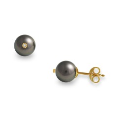 Σετ κολιέ και σκουλαρίκια σε Κ14 χρυσό με μαύρα μαργαριτάρια Akoya - M990109