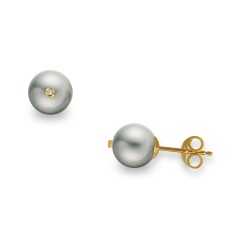Σκουλαρίκια με γκρι μαργαριτάρια σε χρυσή βάση Κ18 και διαμάντια  - G317599WG