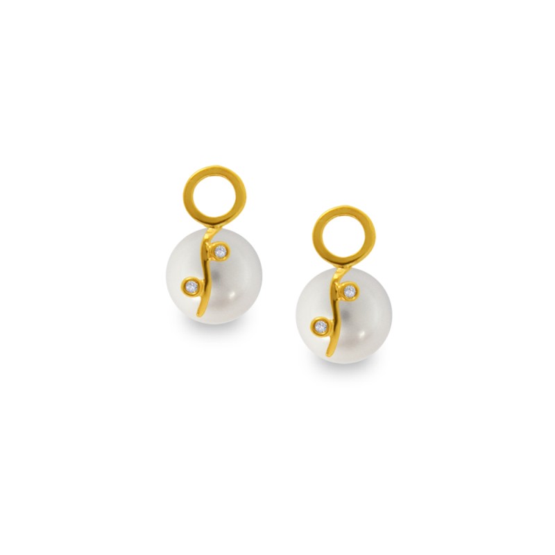 Σκουλαρίκια με γκρι μαργαριτάρια και διαμάντια σε χρυσή βάση Κ18 - G318821G