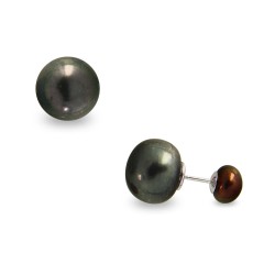Σκουλαρίκια διπλής όψης με μαύρα μαργαριτάρια σε ασημένια βάση 925 - S122355B