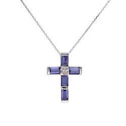 Σταυρός με Iolite και διαμάντια Κ18 - M315282