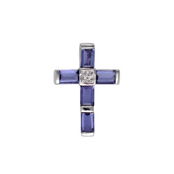 Σταυρός με Iolite και διαμάντια Κ18 - M315282
