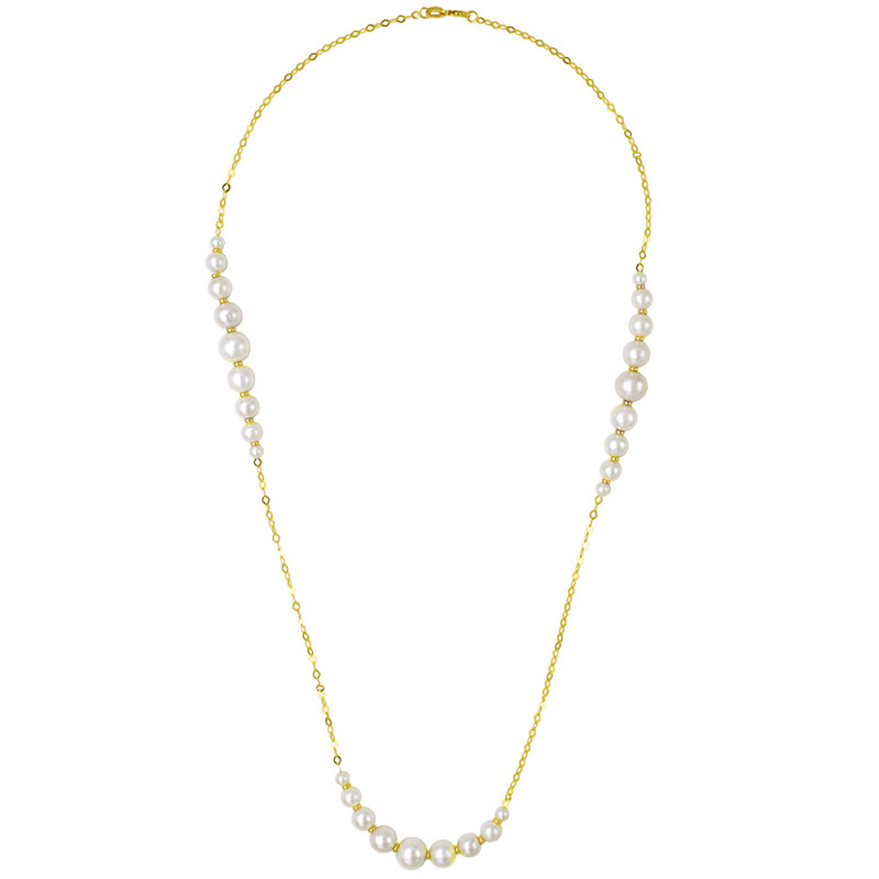 Κολιέ με χρυσή αλυσίδα Κ14 και μαργαριτάρια - M123499