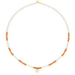 Κολιέ με Κ14 χρυσά στοιχεία και λευκά μαργαριτάρια - F124329P