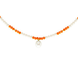 Κολιέ με Κ14 χρυσά στοιχεία και λευκά μαργαριτάρια - F124329P