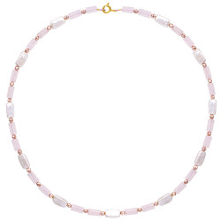 Κολιέ με μαργαριτάρια, rose quartz και hematite και ασημένιο κούμπωμα 925 - F124389
