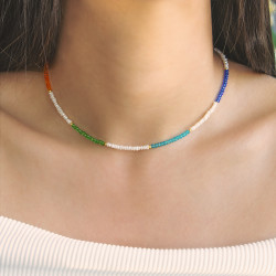 Κολιέ με Κ14 χρυσά στοιχεία, λευκά μαργαριτάρια και multi color crystals - F124406 Κολιέ με Κ14 χρυσά στοιχεία, λευκά μαργαριτάρια και multi color crystals - F124406