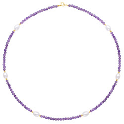 Κολιέ με Κ14 χρυσά στοιχεια, amethyst και λευκά μαργαριτάρια - F124407