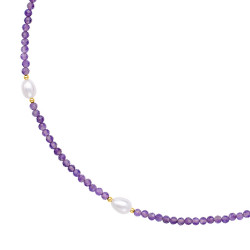 Κολιέ με Κ14 χρυσά στοιχεια, amethyst και λευκά μαργαριτάρια - F124407