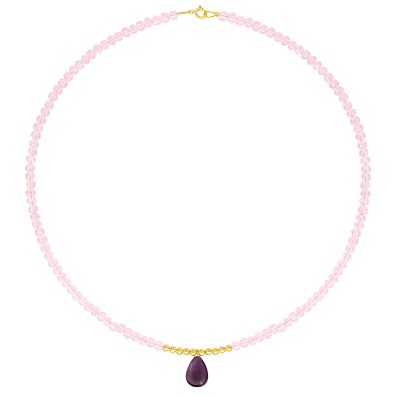 Κολιέ με Κ14 χρυσά στοιχεία, salomite και amethyst - F124411