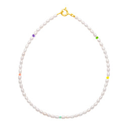 Βραχιόλι για το πόδι με λευκά μαργαριτάρια, multi color crystal και ασημένιο 925 επιχρυσωμένο κούμπωμα - L124418