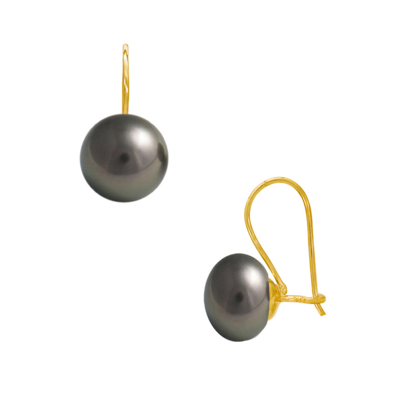 Σκουλαρίκια Κ14 χρυσά με μαύρα μαργαριτάρια - F124421B