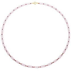Κολιέ με Κ14 χρυσά στοιχεία, Rose Quartz και γρανάδα - F124462