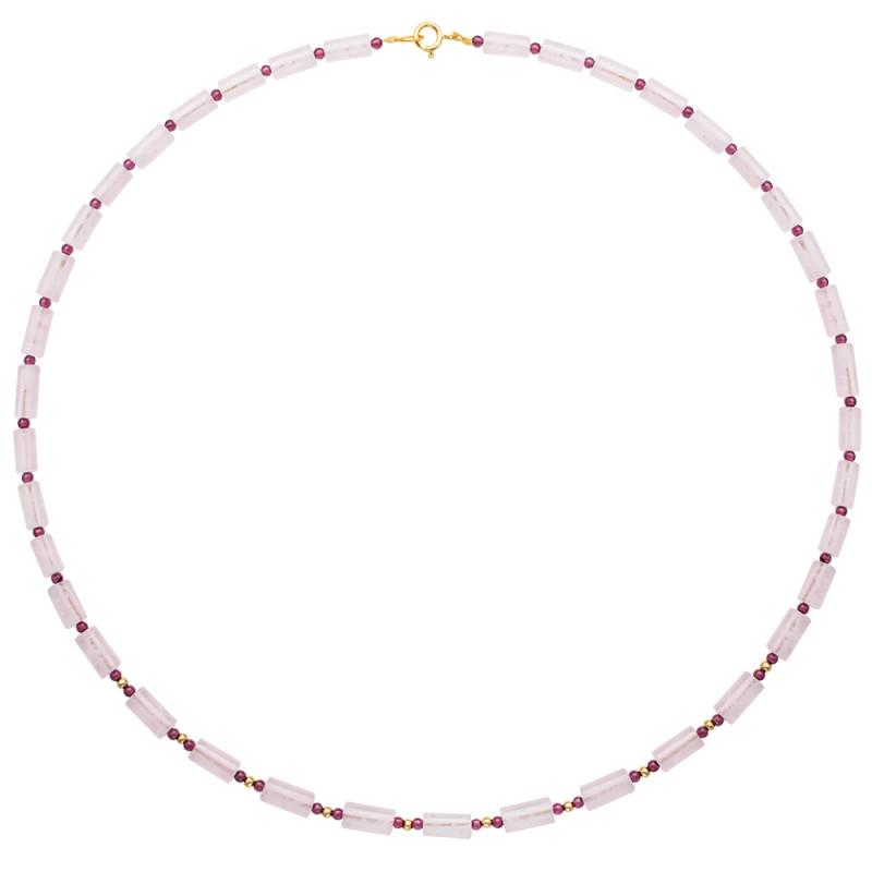 Κολιέ με Κ14 χρυσά στοιχεία, Rose Quartz και γρανάδα - F124462
