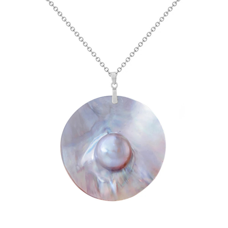 Μενταγιόν Κ18 λευκόχρυσο με Mother of Pearl - F124495W