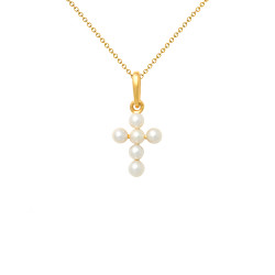 Μενταγιόν σταυρός Κ14 χρυσός με λευκά μαργαριτάρια - F124539 Μενταγιόν σταυρός Κ14 χρυσός με λευκά μαργαριτάρια - F124539