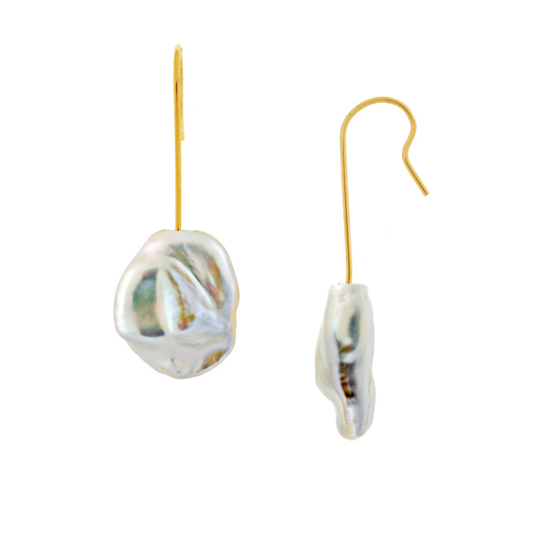 Σκουλαρίκια Κ14 χρυσά με λευκά αμργαριτάρια Biwa - G318811BW