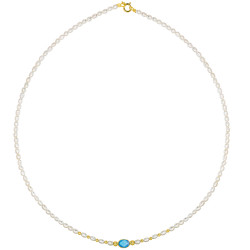 Κολιέ Κ14 χρυσό με λευκά μαργαριτάρια, blue topaz και χρυσά στοιχεία Κ14 - F124152